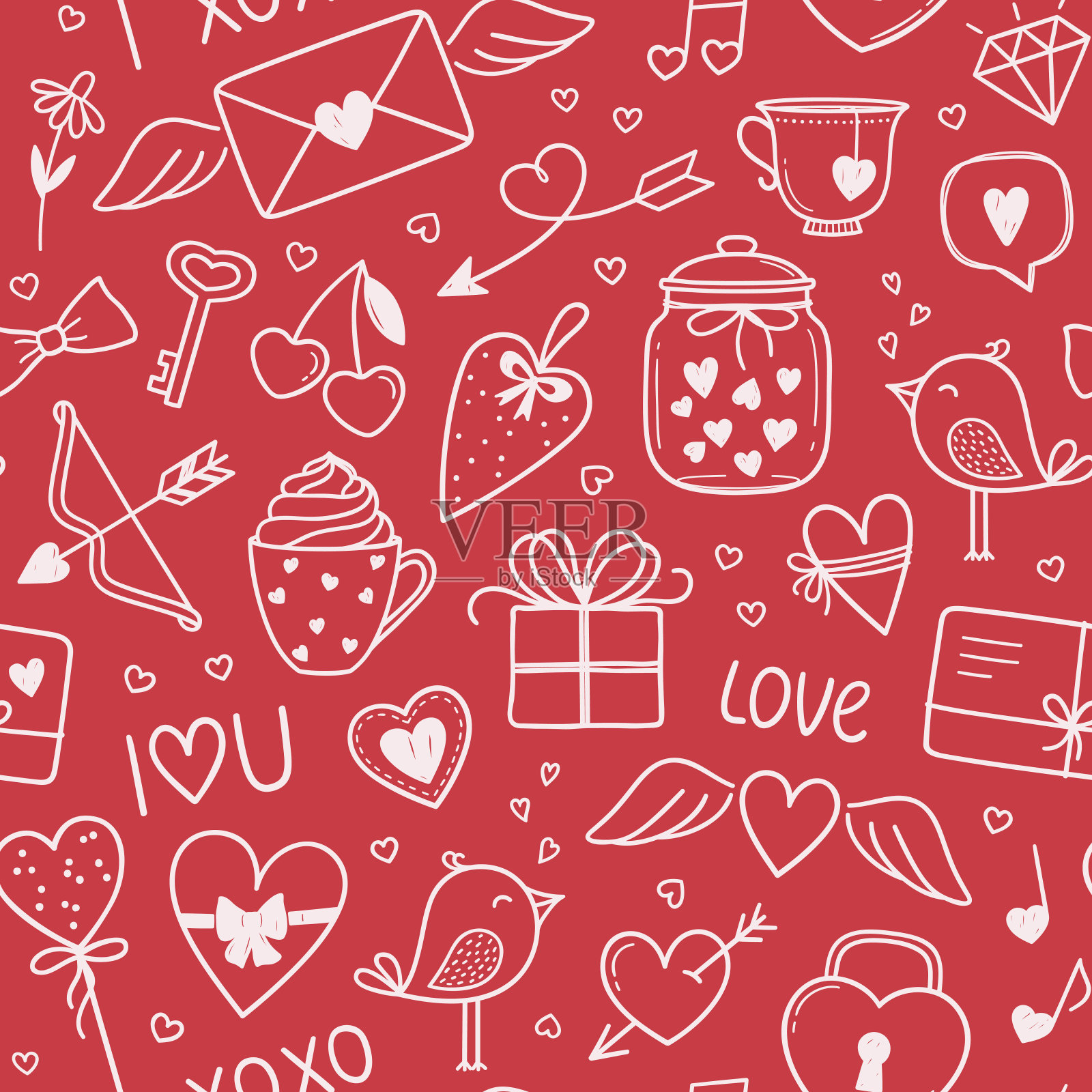 浪漫的涂鸦无缝的背景插画图片素材