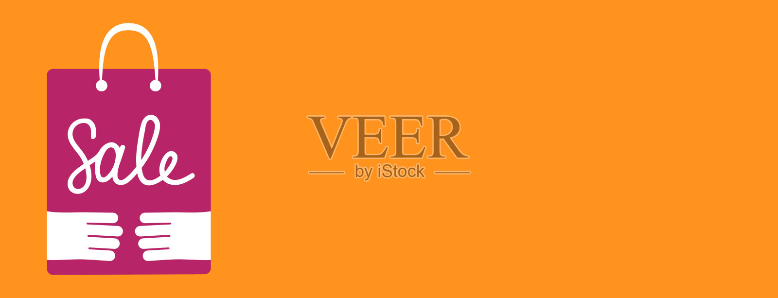 手指拿着购物袋，上面写着Sale。手放在购物袋上。橙色简约的销售横幅。矢量图插画图片素材