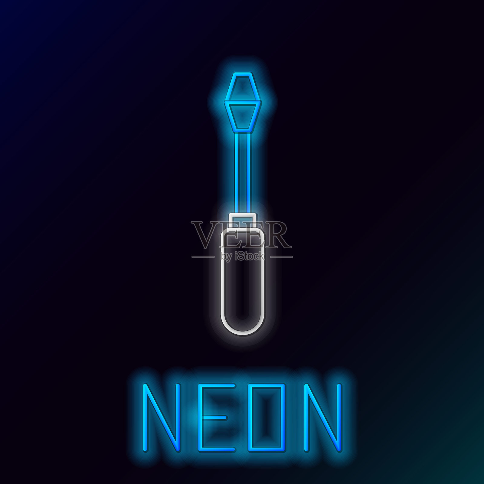 发光的霓虹线螺丝刀图标孤立的黑色背景。服务工具符号。色彩缤纷的轮廓概念。向量插画图片素材