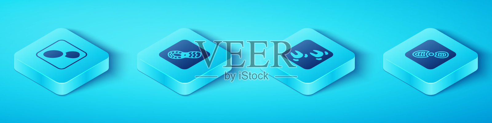 设置等距人类脚印鞋，和野猪爪图标。向量插画图片素材