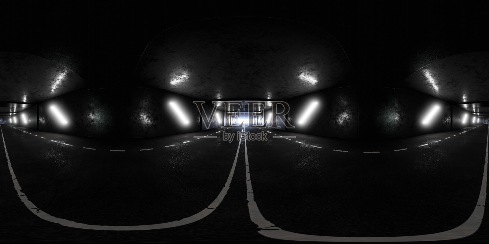 360度全全景环境地图黑暗公路地下隧道与灯光3d渲染插图hdri HDR vr虚拟现实照片摄影图片