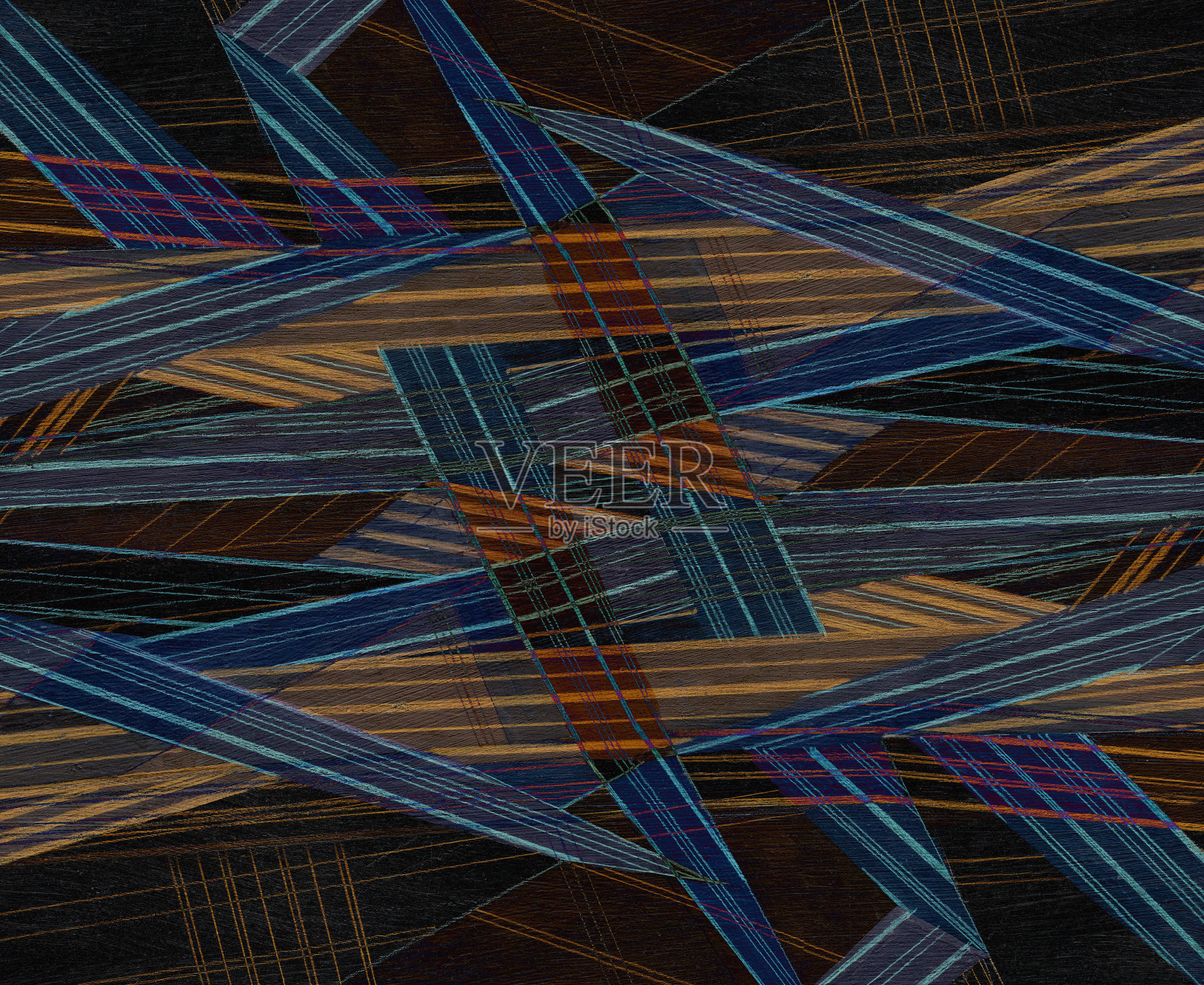 抽象花卉与蓝色和白色条纹图案的背景。动态和丰富多彩的设计表达插画图片素材