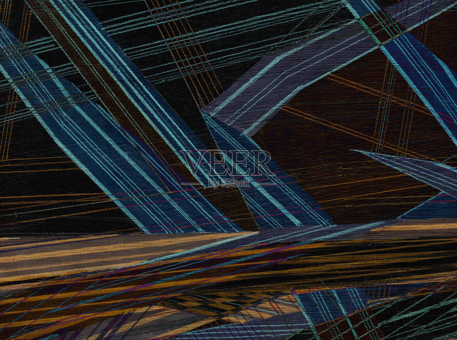 抽象花卉与蓝色和白色条纹图案的背景。动态和丰富多彩的设计表达插画图片素材