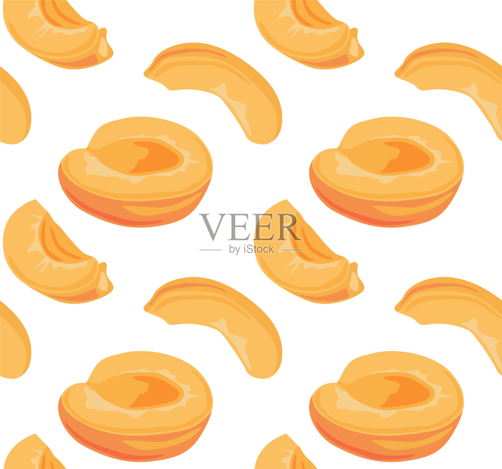 半熟杏和切片。插画图片素材