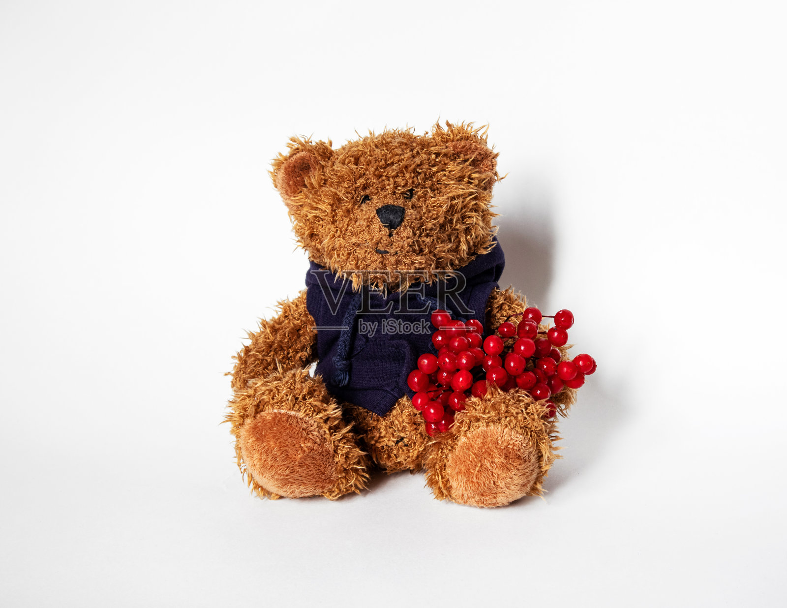 柔软的玩具熊坐在白色的背景上照片摄影图片