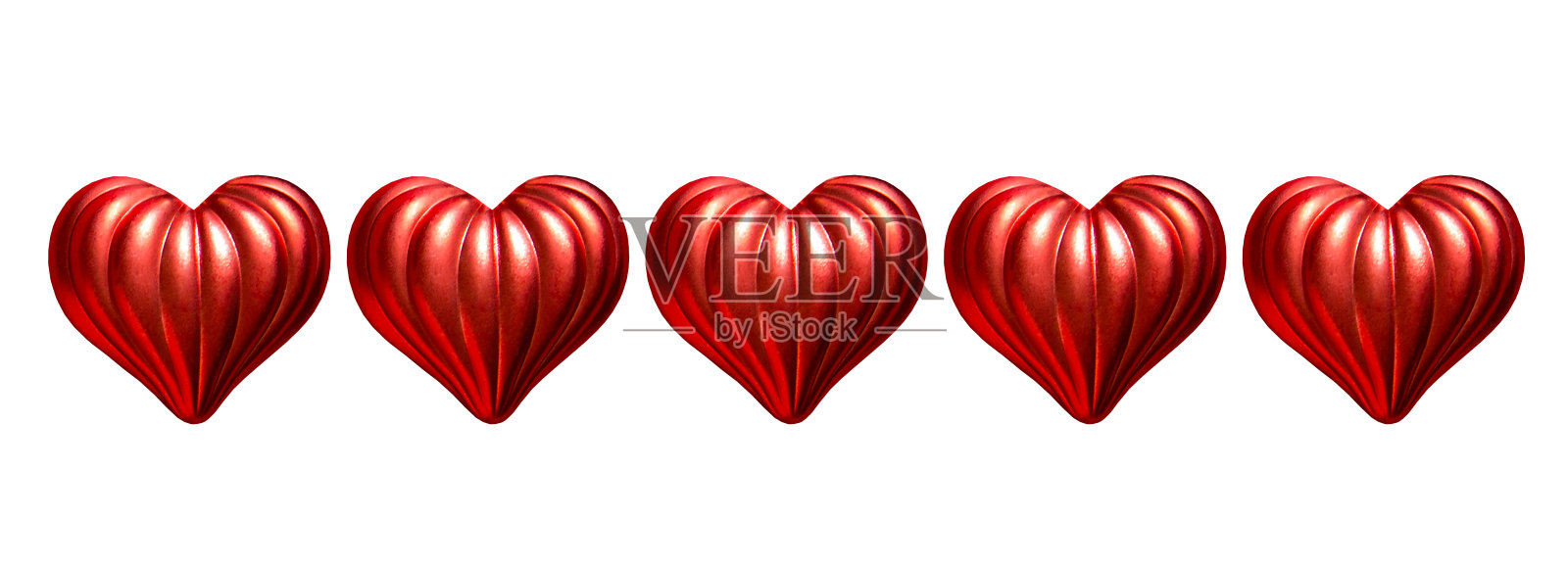 情人节边框，白色背景上有5颗巨大的红心，留出文字空间。爱和幸福。照片摄影图片
