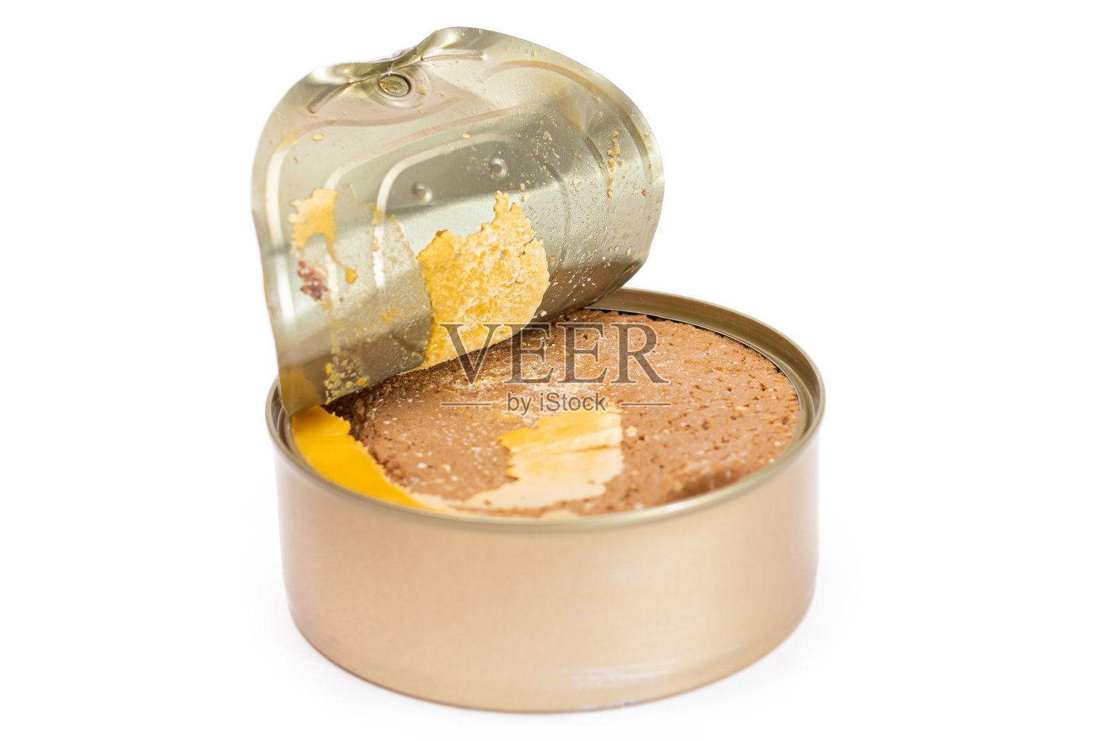 开罐白底分离鸡肝酱照片摄影图片