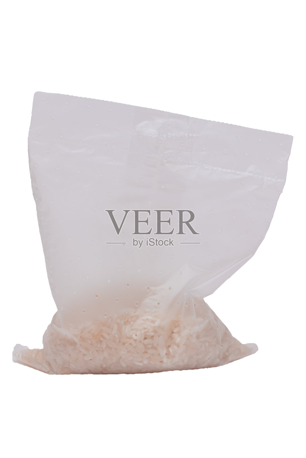 白色长粒米塑料袋——在白色上隔离照片摄影图片