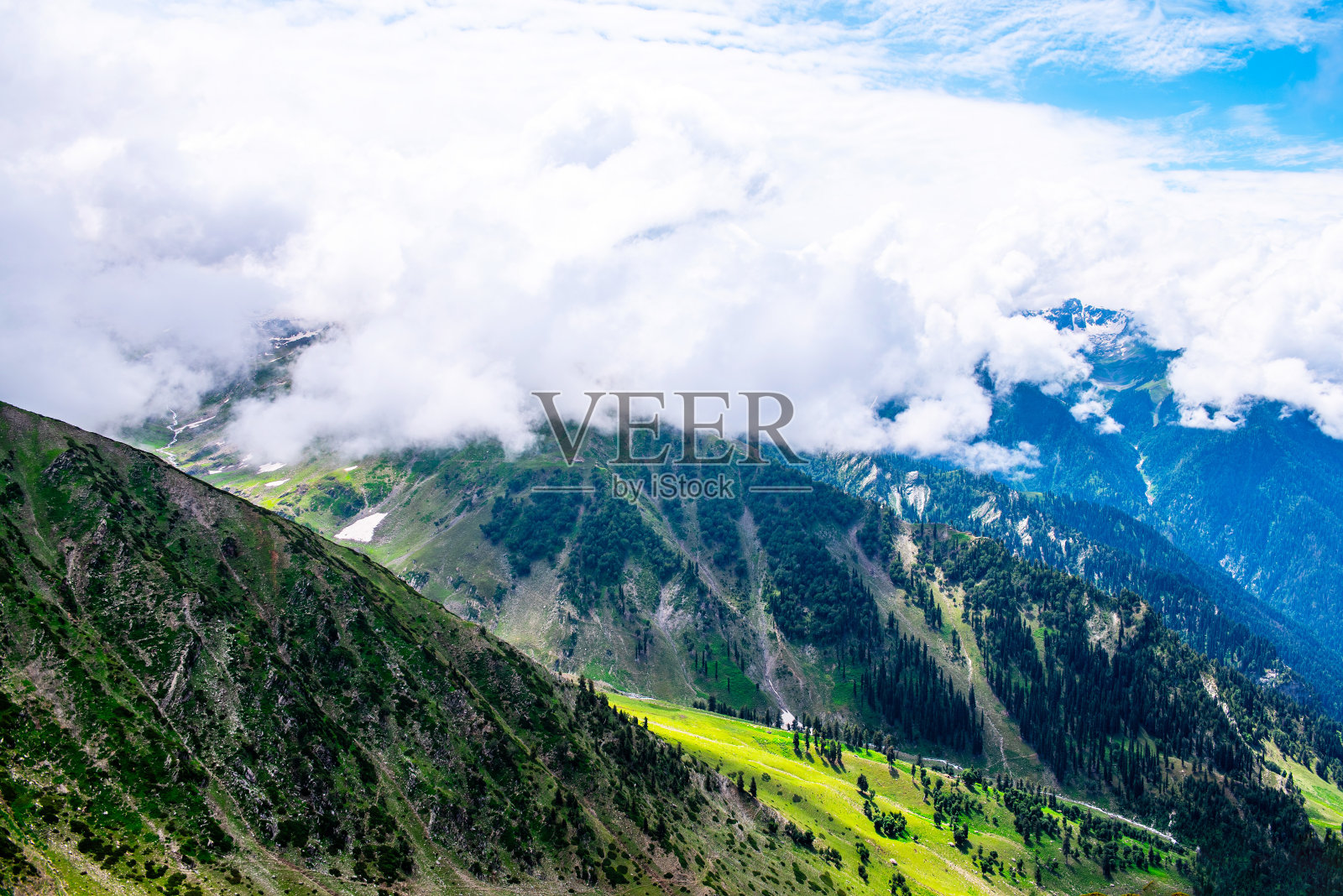 从喜马拉雅地区尼泊尔克什米尔山谷的Sonmarg山顶俯瞰全景。照片摄影图片