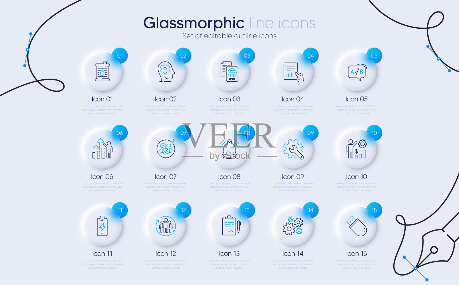 一组剪贴板，员工结果和石油桶线图标的web应用程序。象形图图标。向量插画图片素材