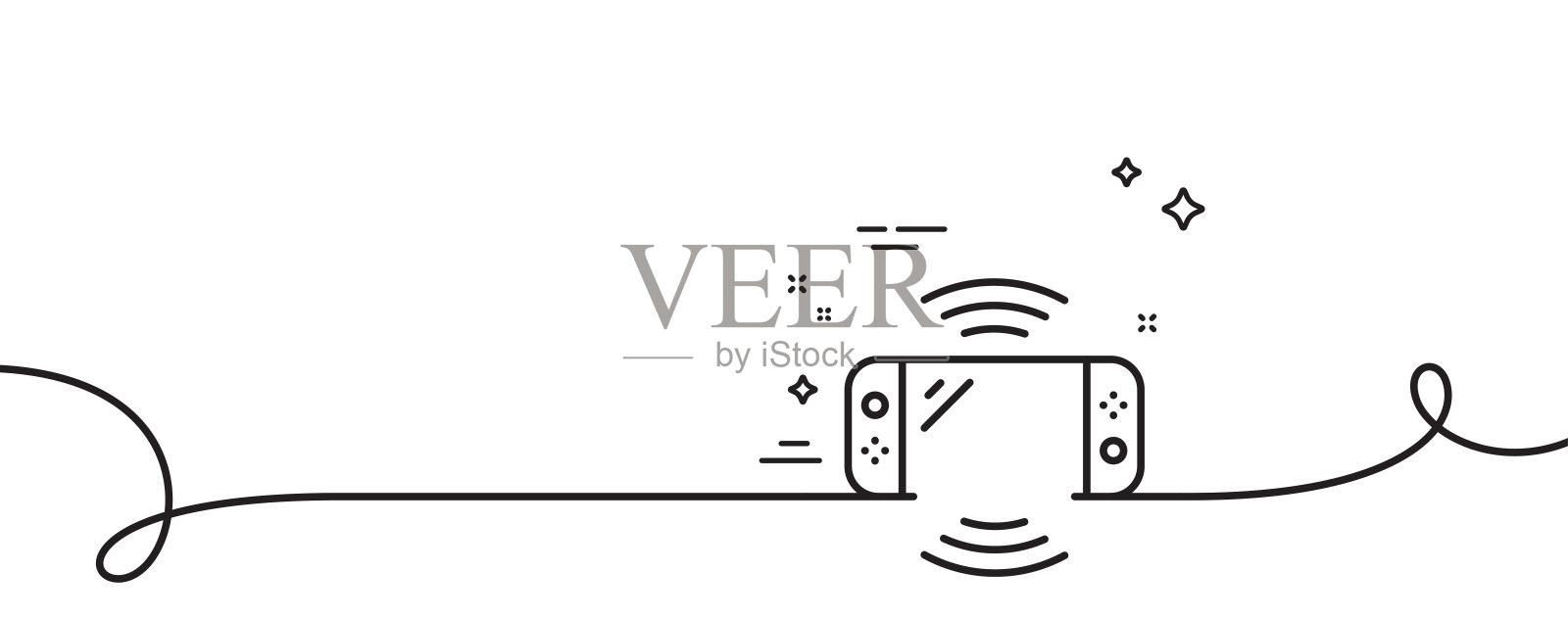 游戏控制台线图标。便携式游戏手柄标志。带旋度的连续线。向量插画图片素材