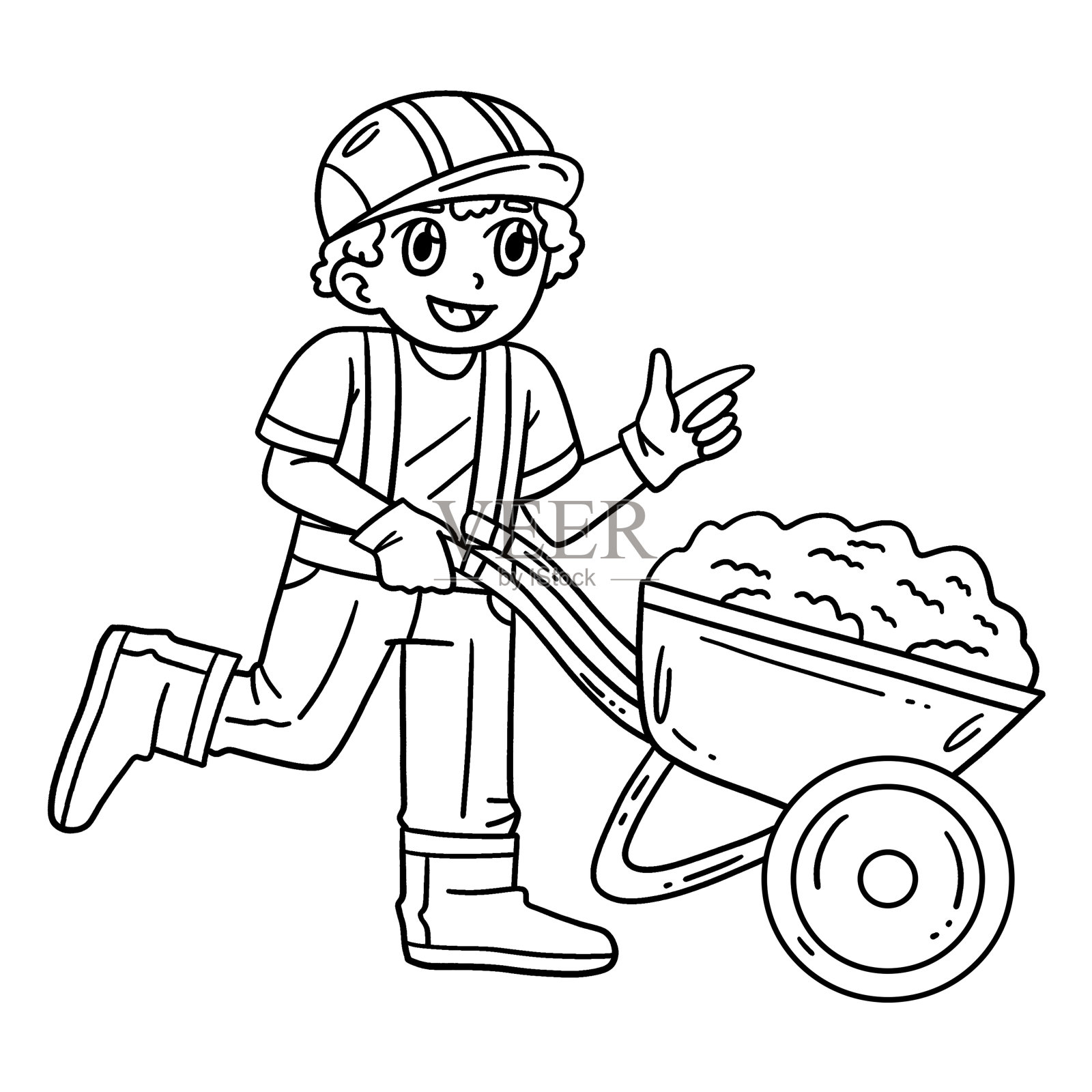 建筑工人和独轮手推车被隔离插画图片素材