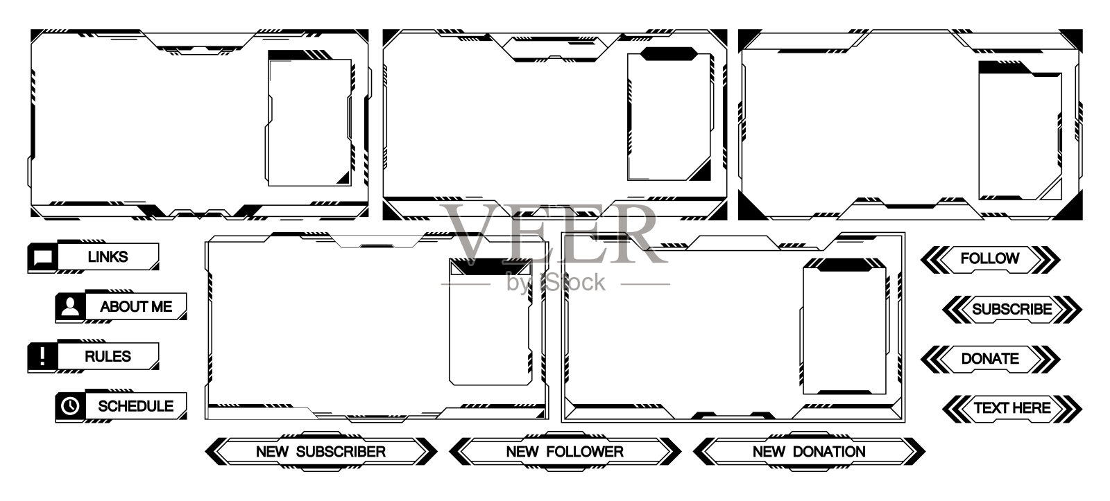 单色游戏流面板。Twitch流媒体覆盖帧玩家排行榜，数字屏幕插画图片素材