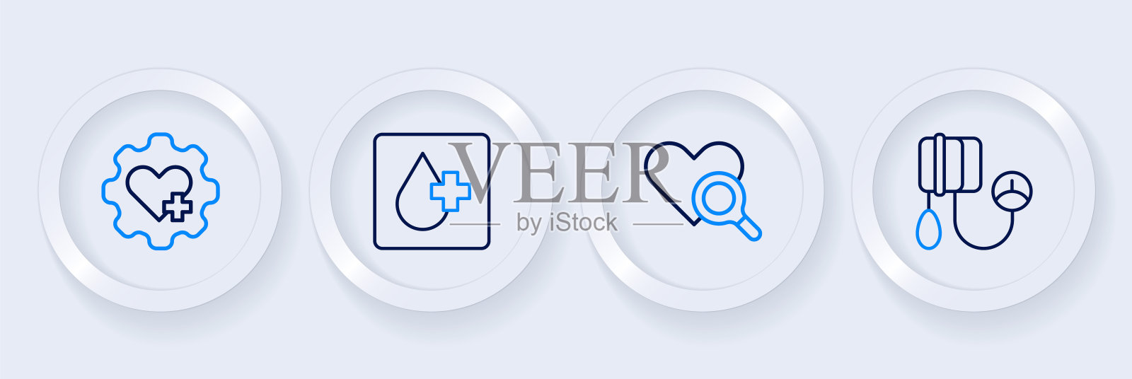 设置线血压，医学心脏检查，测试和心脏交叉图标。向量插画图片素材