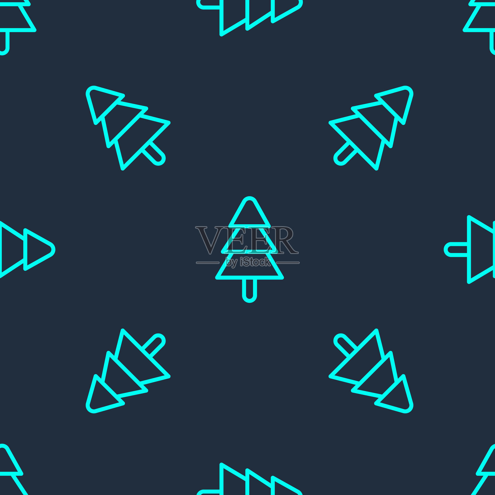 绿线树图标隔离无缝模式上的蓝色背景。森林的象征。向量插画图片素材