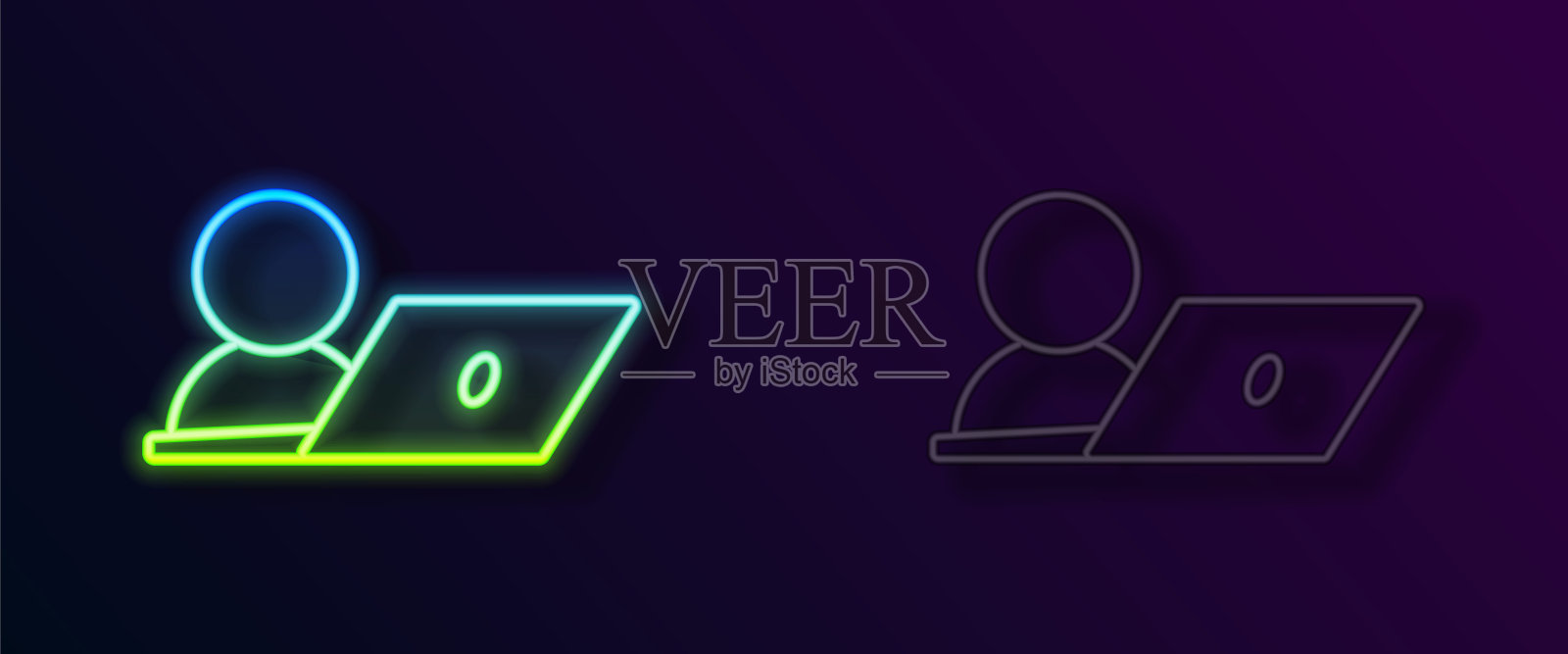 发光的霓虹线视频聊天会议图标孤立的黑色背景。在线会议在家办公。远程项目管理。向量插画图片素材