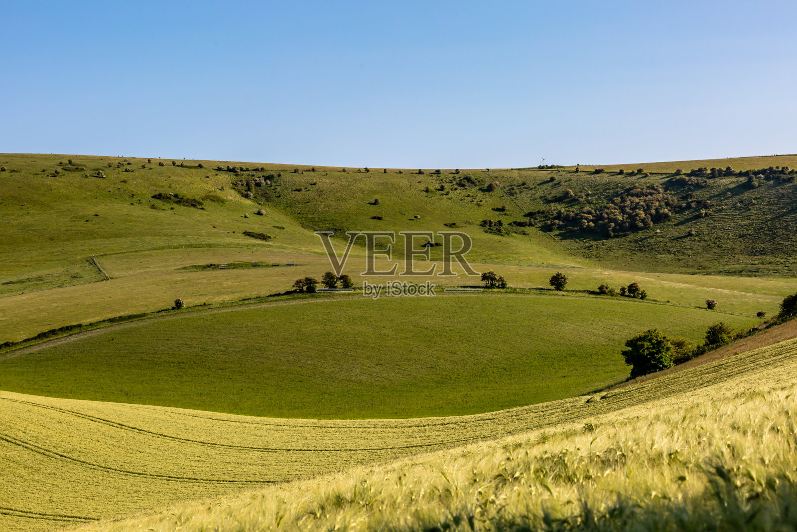 在一个阳光明媚的夏日，眺望田园诗般的南唐斯风景照片摄影图片