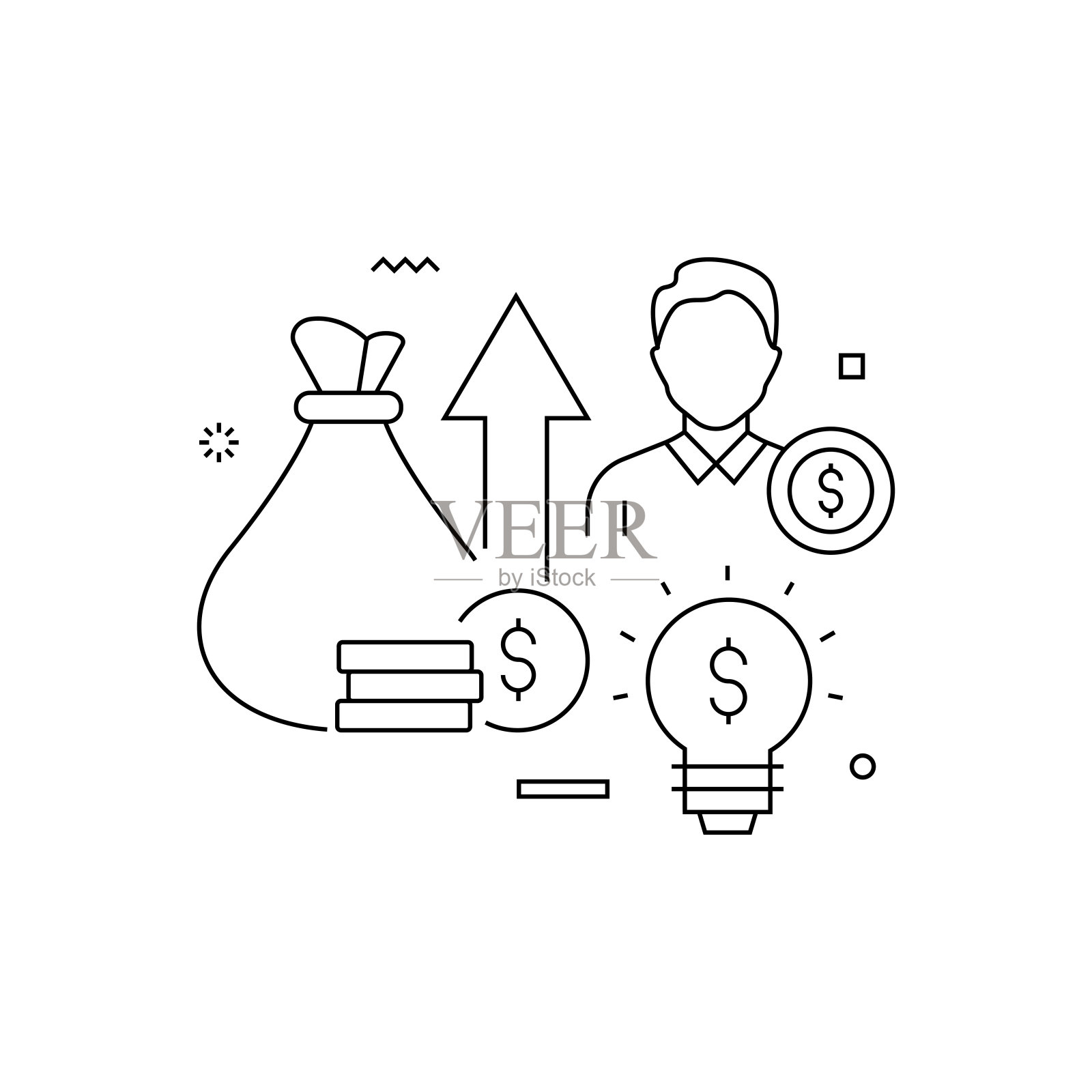 财务顾问相关设计与线图标。简单轮廓符号图标。货币，金融，投资。插画图片素材