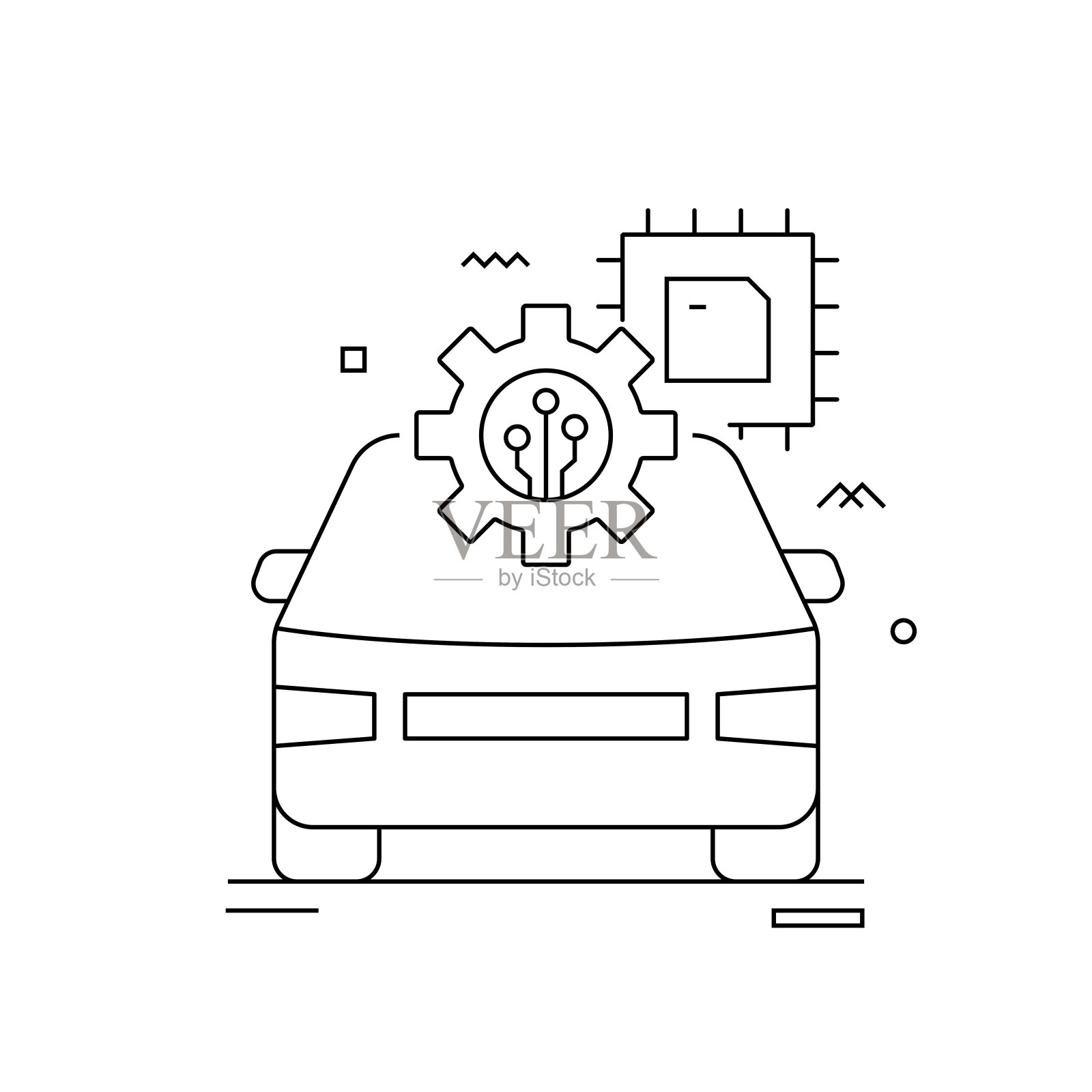 自动驾驶汽车相关矢量概念图。自动化，芯片，技术。插画图片素材