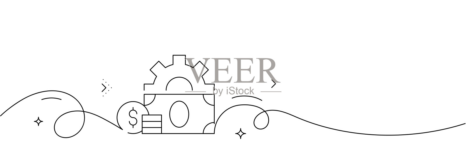 财富管理图标的连续线条绘制。手绘符号矢量插图。插画图片素材