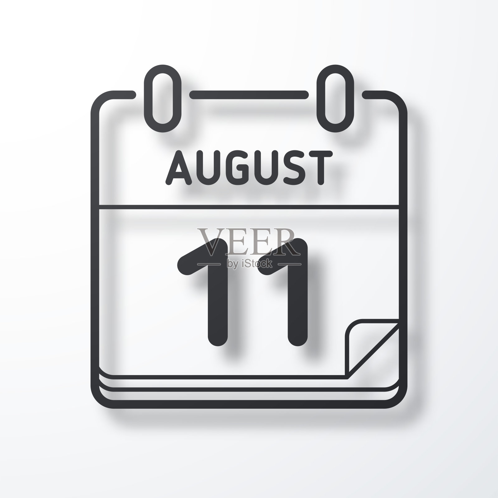 8月11日。线图标与阴影在白色背景插画图片素材