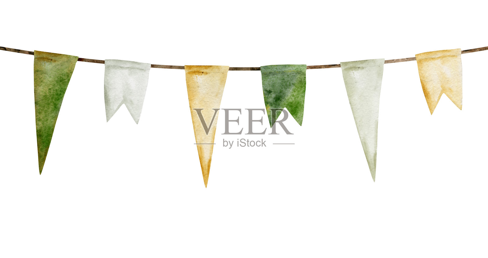 水彩手绘插图，圣帕特里克假日。爱尔兰传统，象征，国旗，三叶草。在白色背景上孤立的构图。用于邀请，打印，网站，卡片。插画图片素材