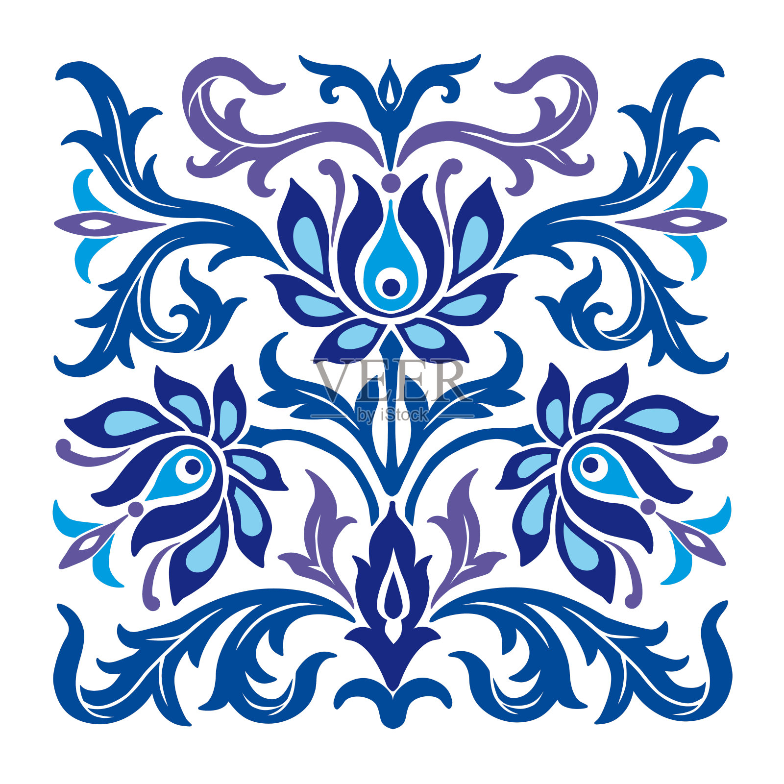 用蓝色花朵装饰。插画图片素材