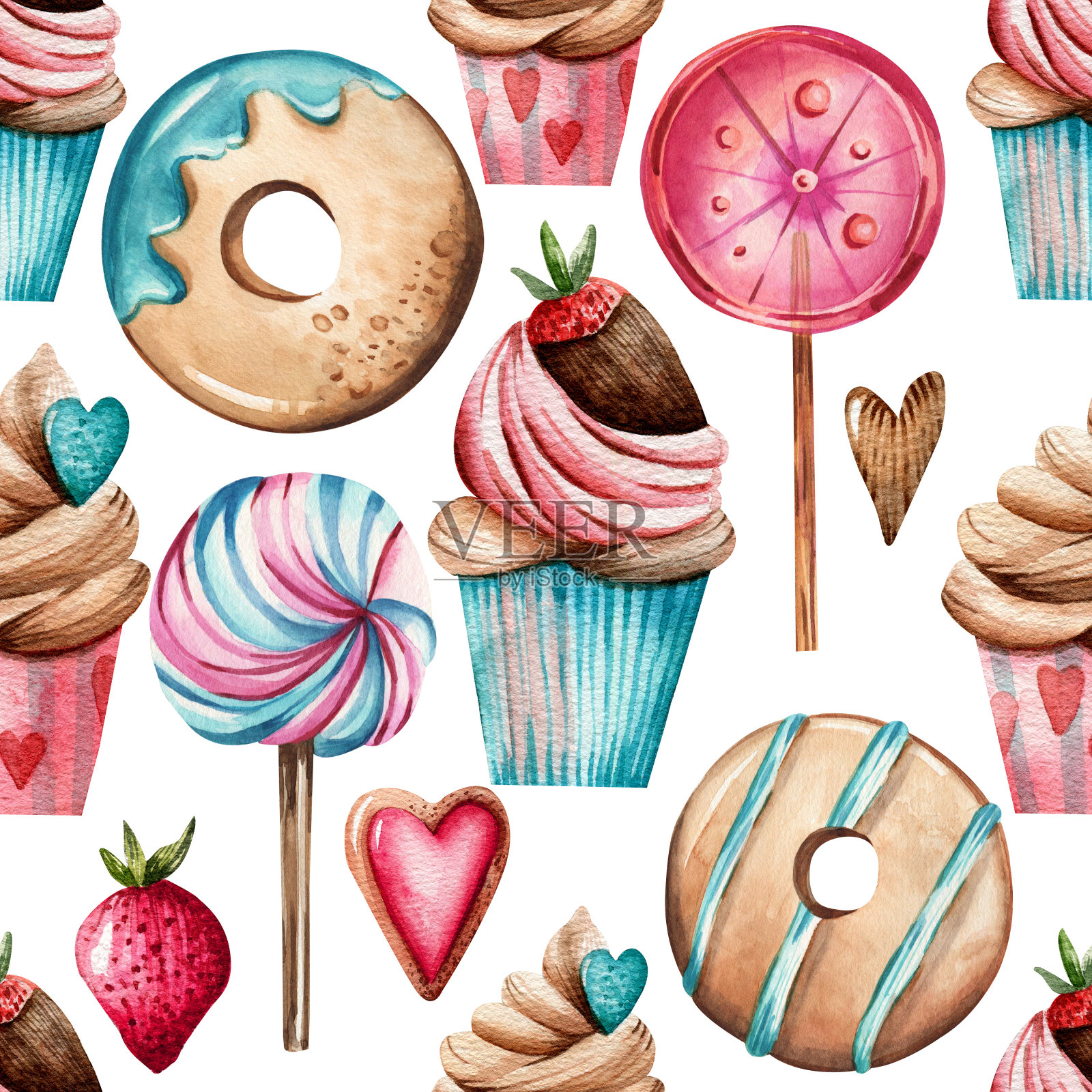 无缝水彩图案。插画图片素材