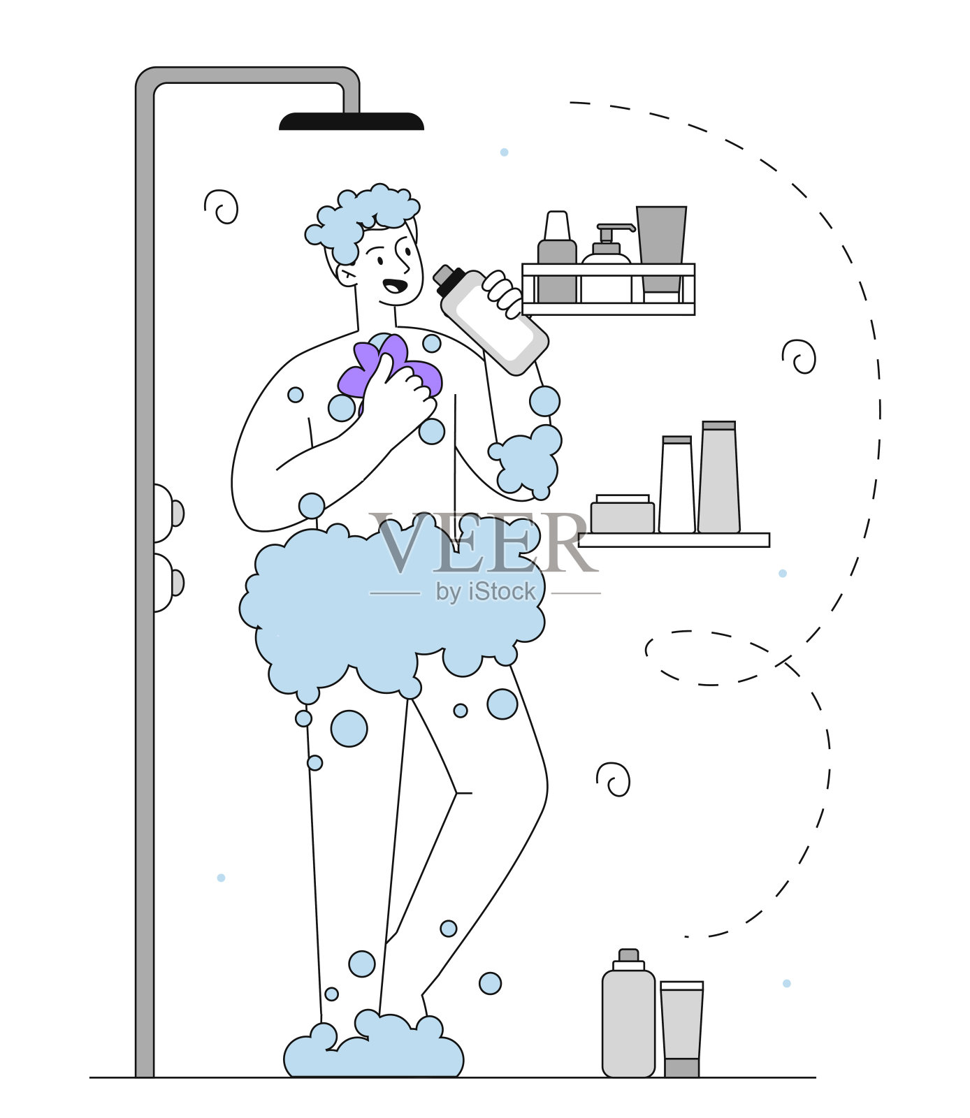 洗澡的人向量是线性的插画图片素材
