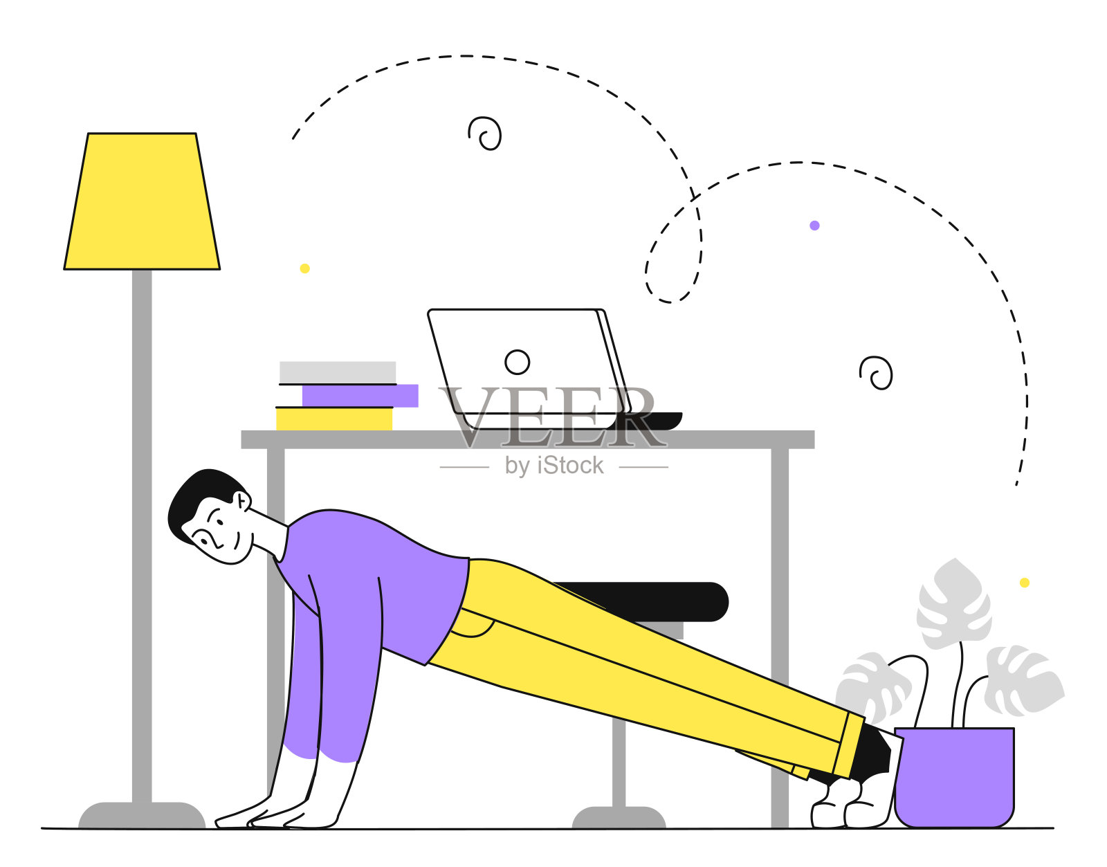 家里的晨练向量线性插画图片素材