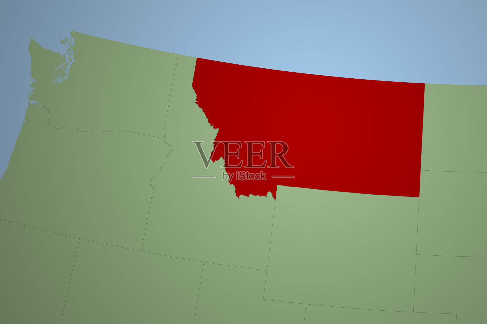 美国地图系列与蒙大拿州，绿色插画图片素材