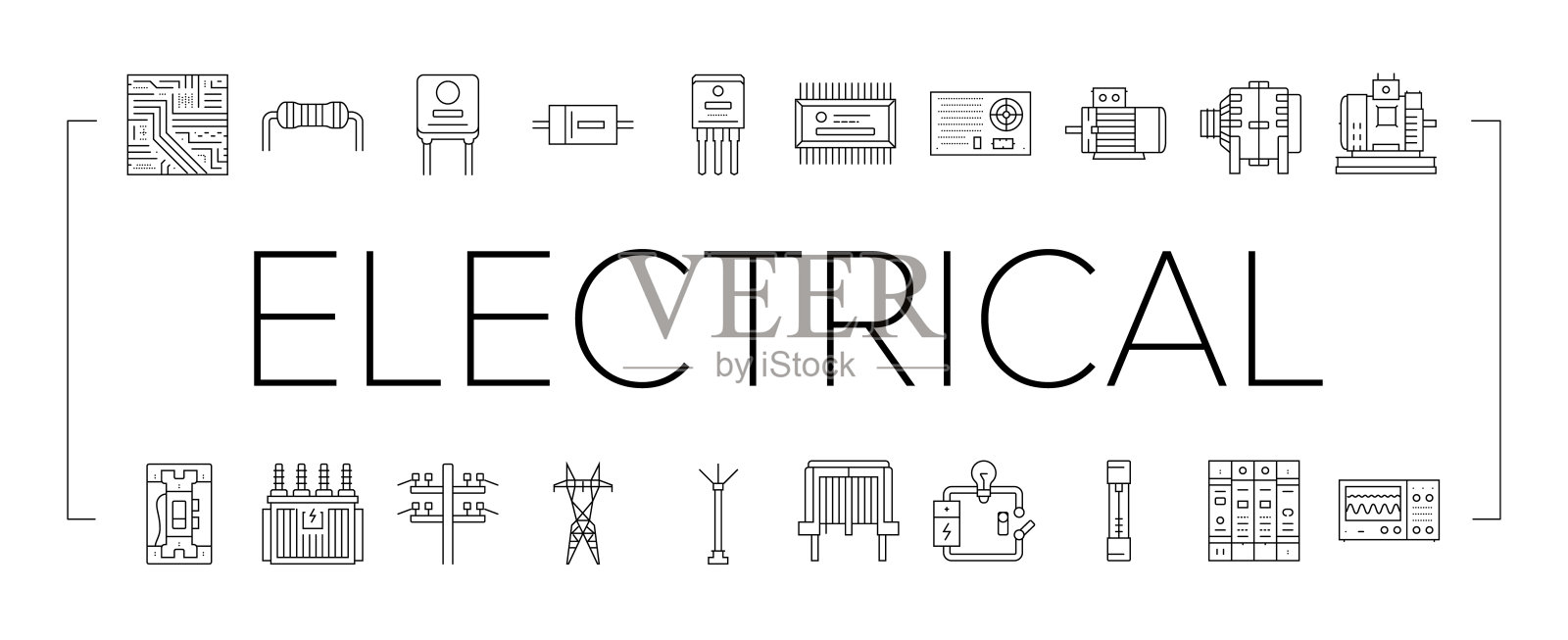 电气工程师行业工作图标集矢量插画图片素材
