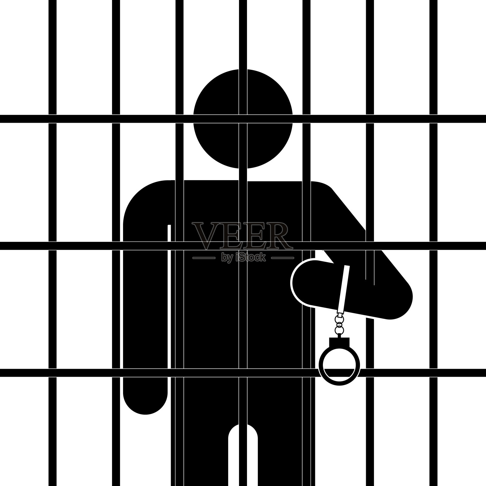 简笔画监禁在手铐，平面矢量插图。插画图片素材