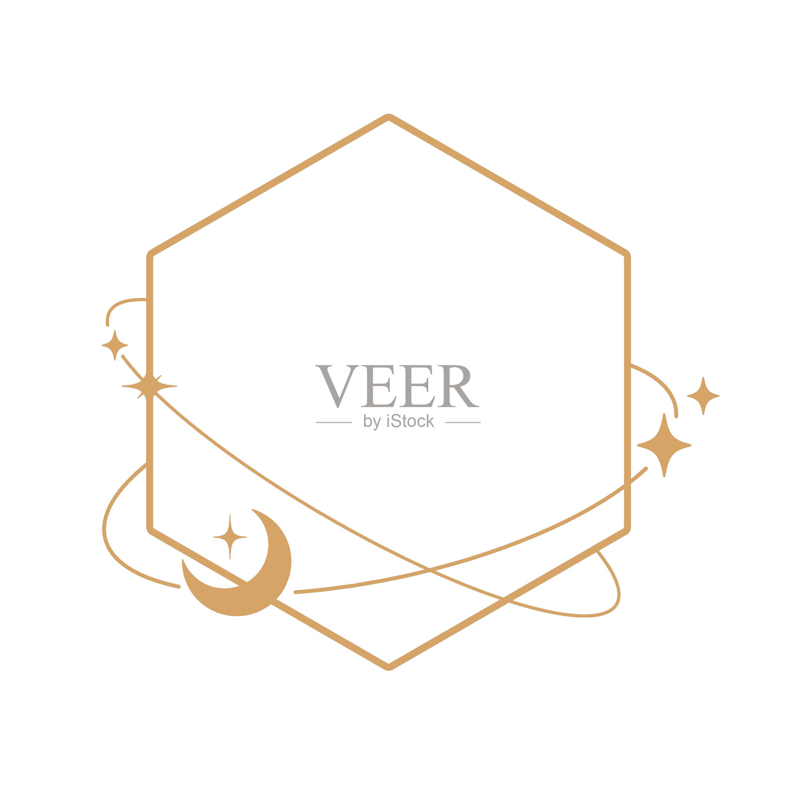 简单的现代美学线条元素现代几何线性框架与闪闪发光的星星。插画图片素材