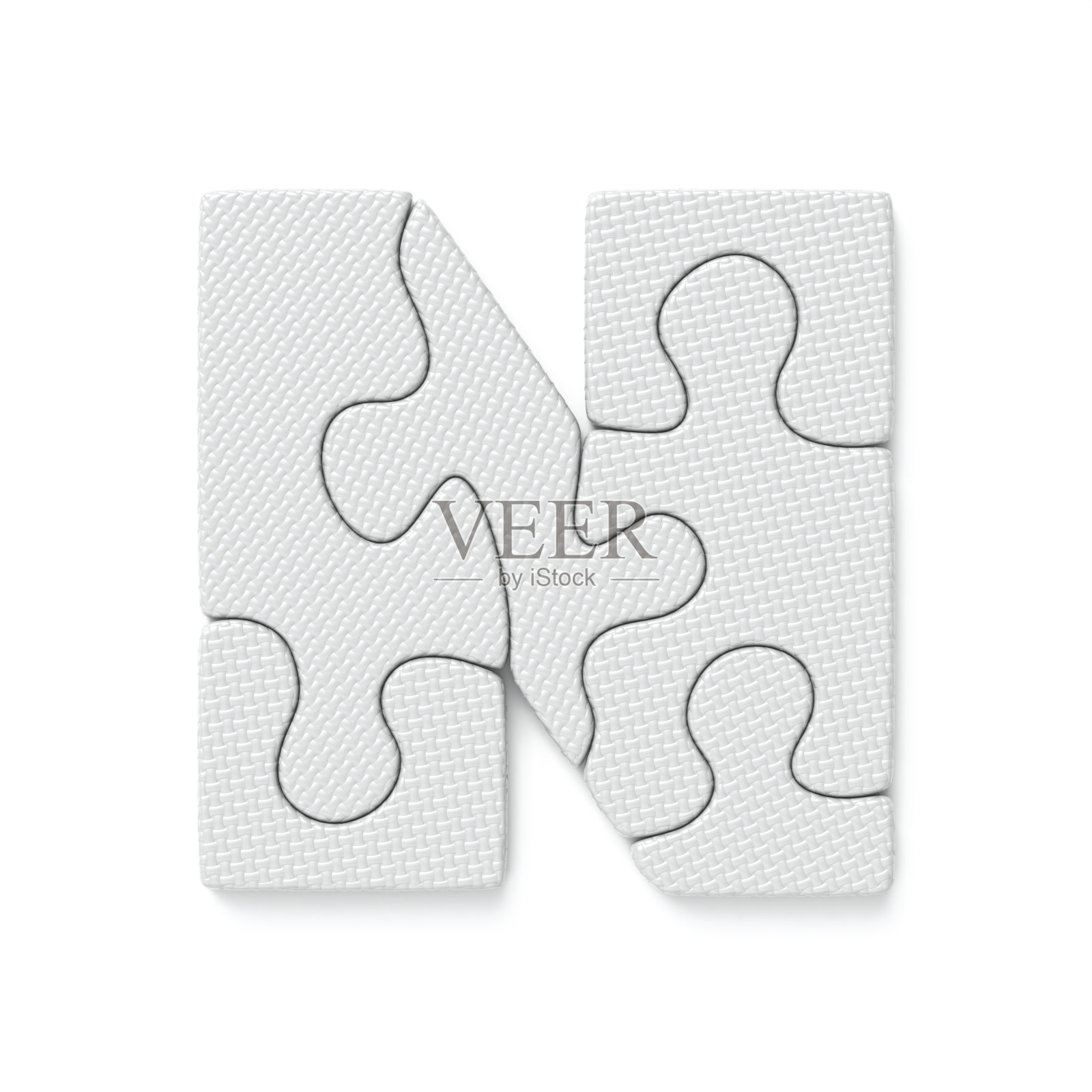 白色拼图字体字母N 3D照片摄影图片