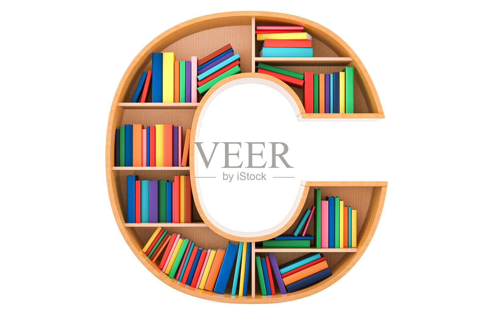 字母C、字母以书架的形式配书，3D渲染照片摄影图片