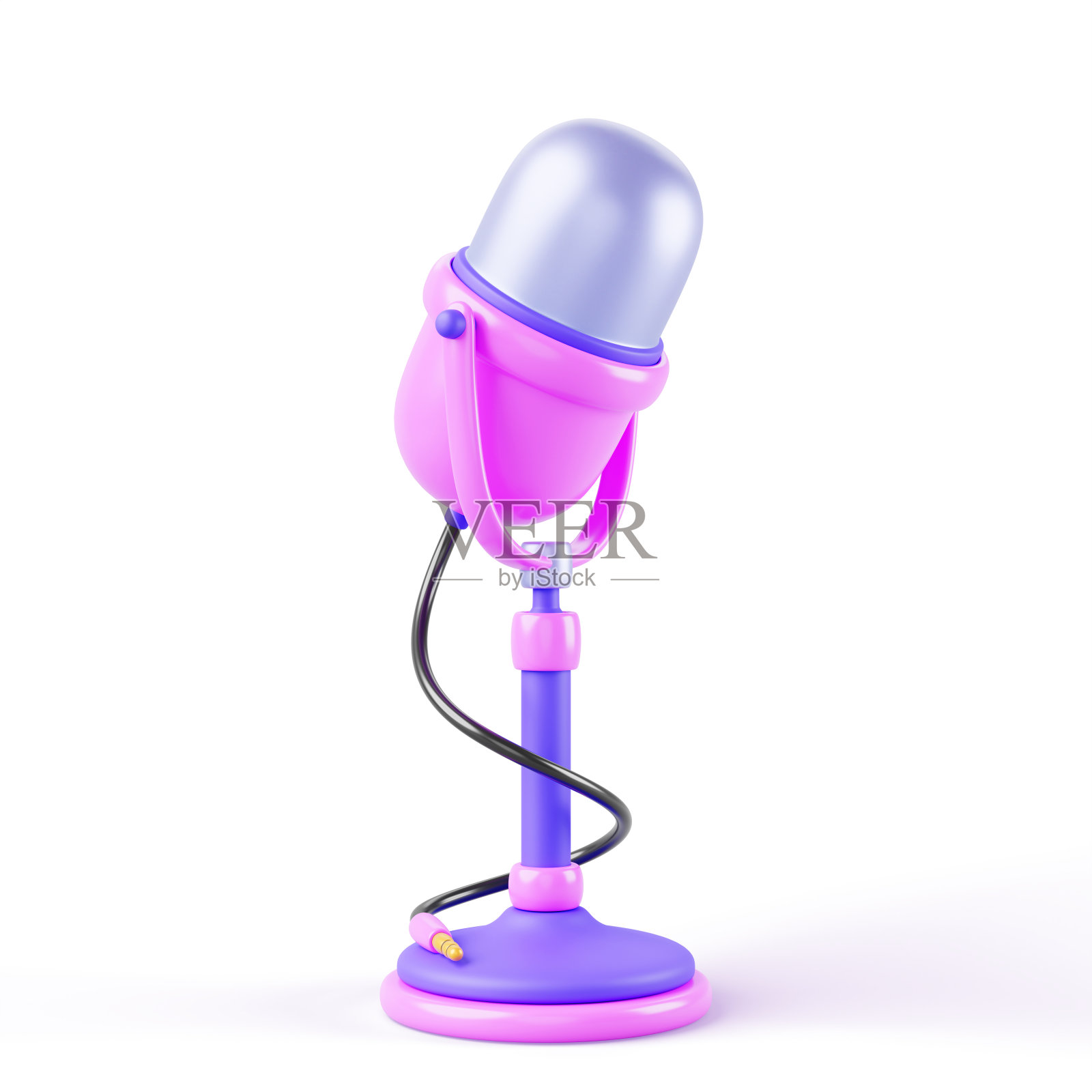 3d麦克风图标，复古的音乐工作室，舞台，记录播客，电台广播，音频采访或现场谈话的复古麦克风。卡通设计元素孤立在白色背景照片摄影图片