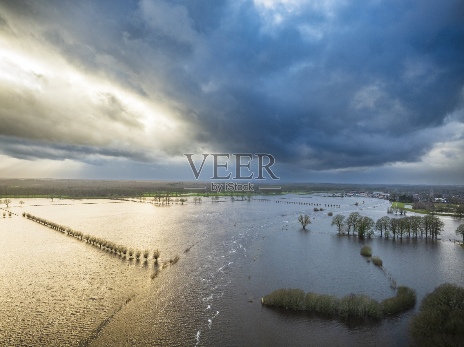 Vecht河高水位在Dalfsen泛滥照片摄影图片