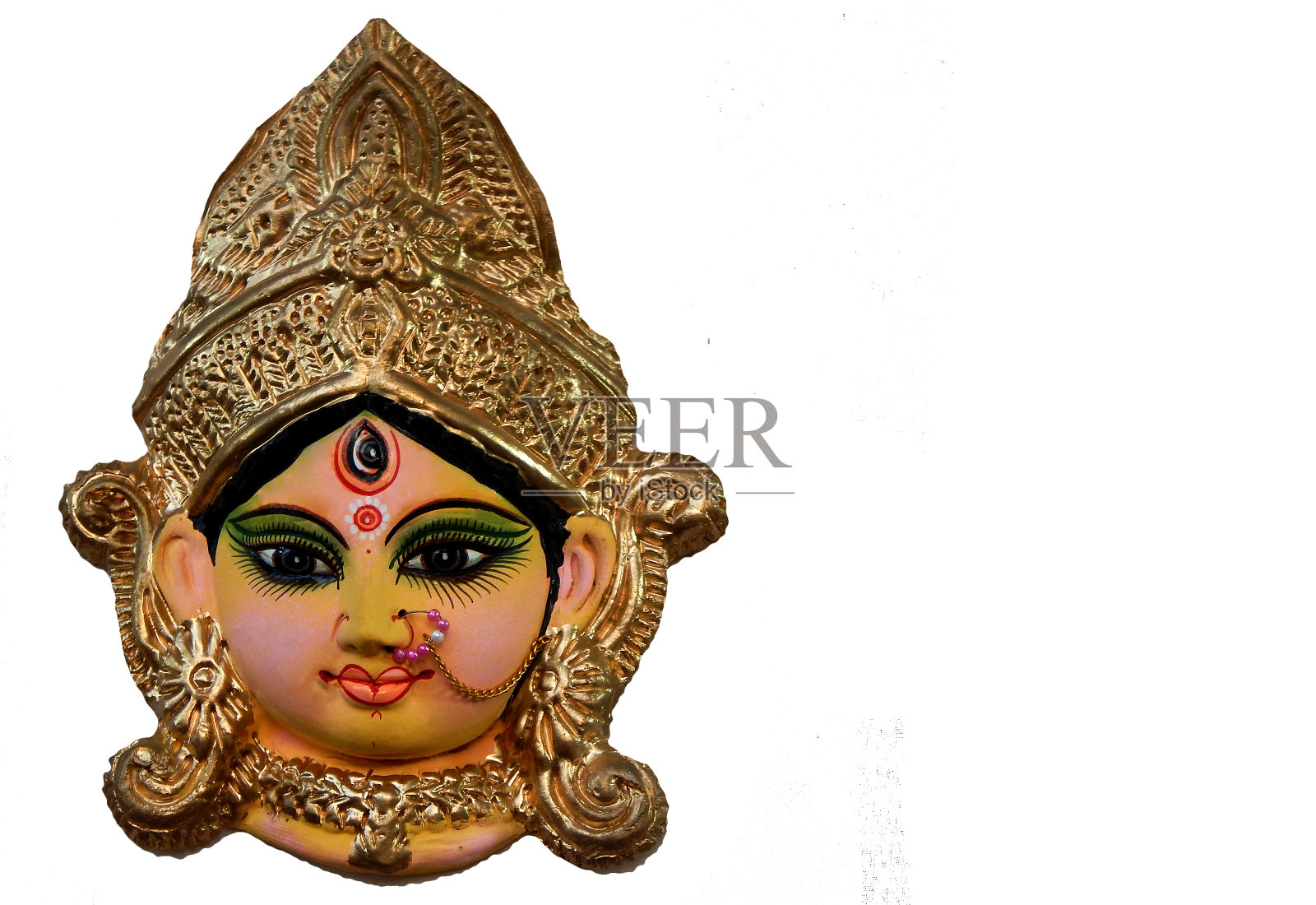 印度印度教女神杜尔迦被隔离在白色背景上照片摄影图片