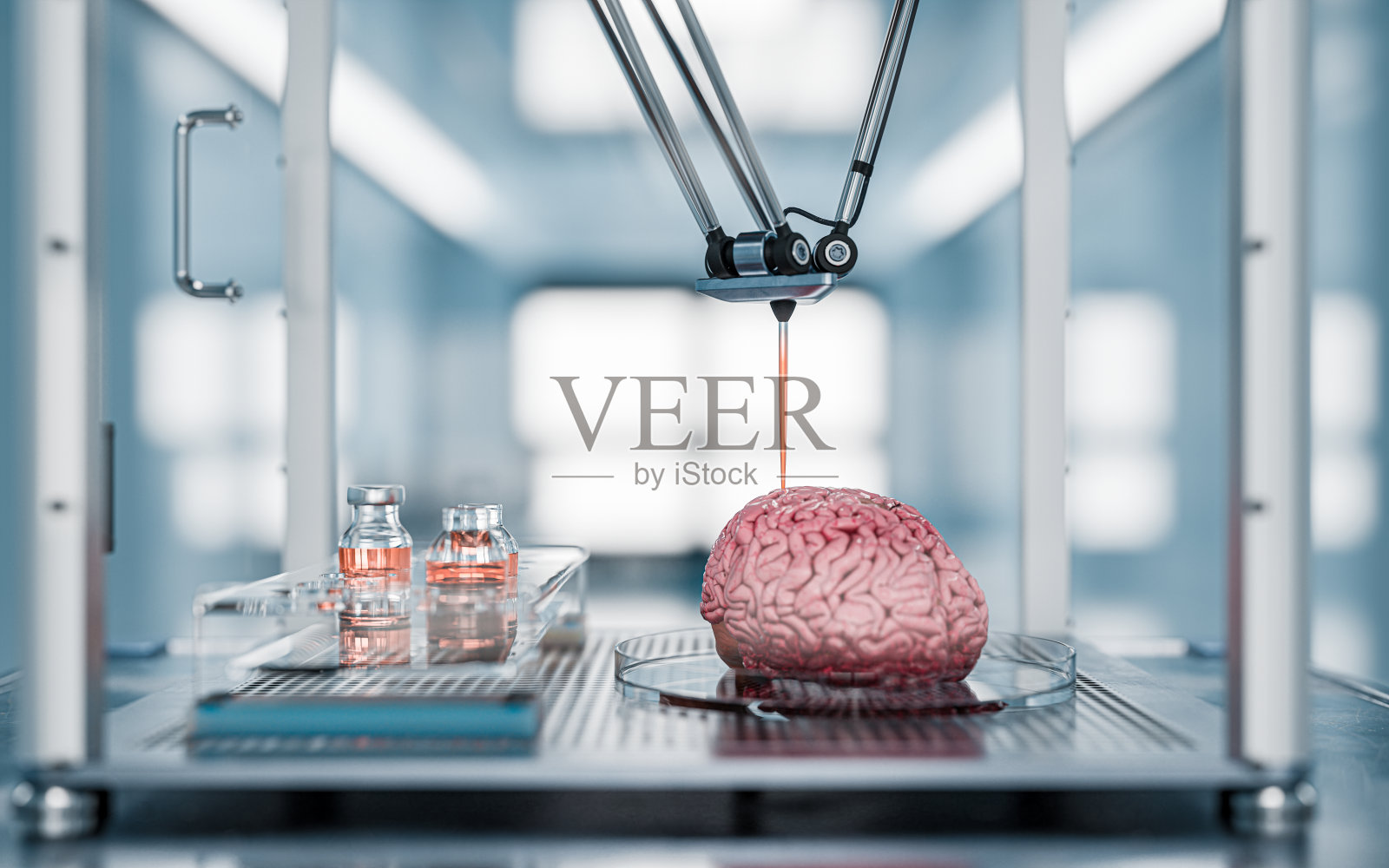 3D生物打印人脑，未来打印人体器官概念照片摄影图片