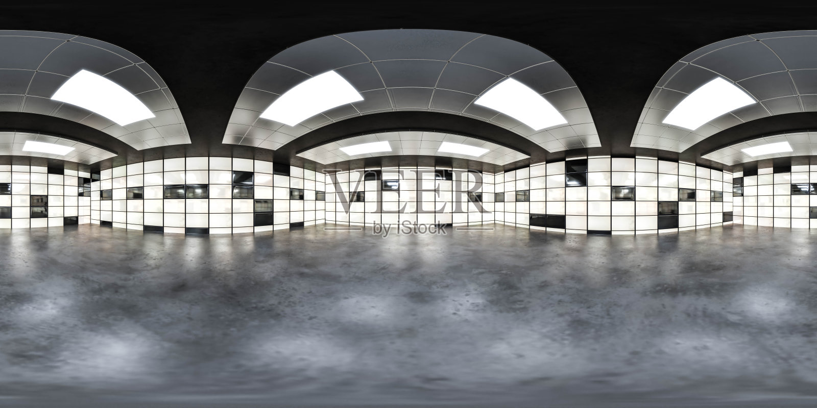 360度全全景环境地图，空大厅与瓷砖图案墙壁光滑的混凝土地板3d渲染插图hdri HDR vr虚拟现实照片摄影图片