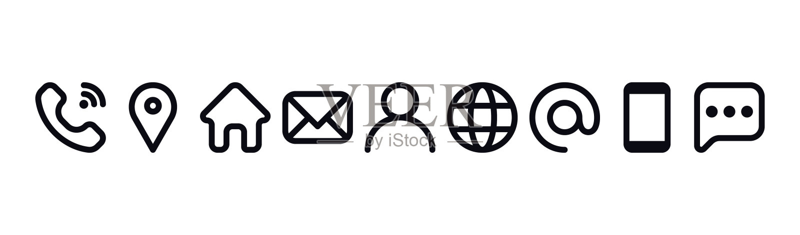 通用的联系图标集-电子邮件，地址，电话，全球，阿凡达，并在标志符号插画图片素材