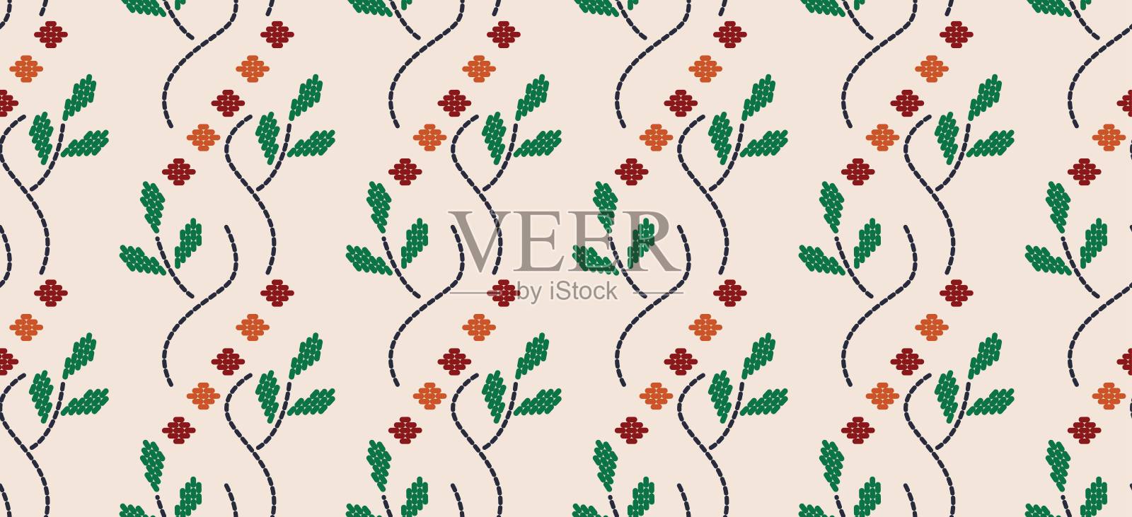 美丽的刺绣花叶。插画图片素材