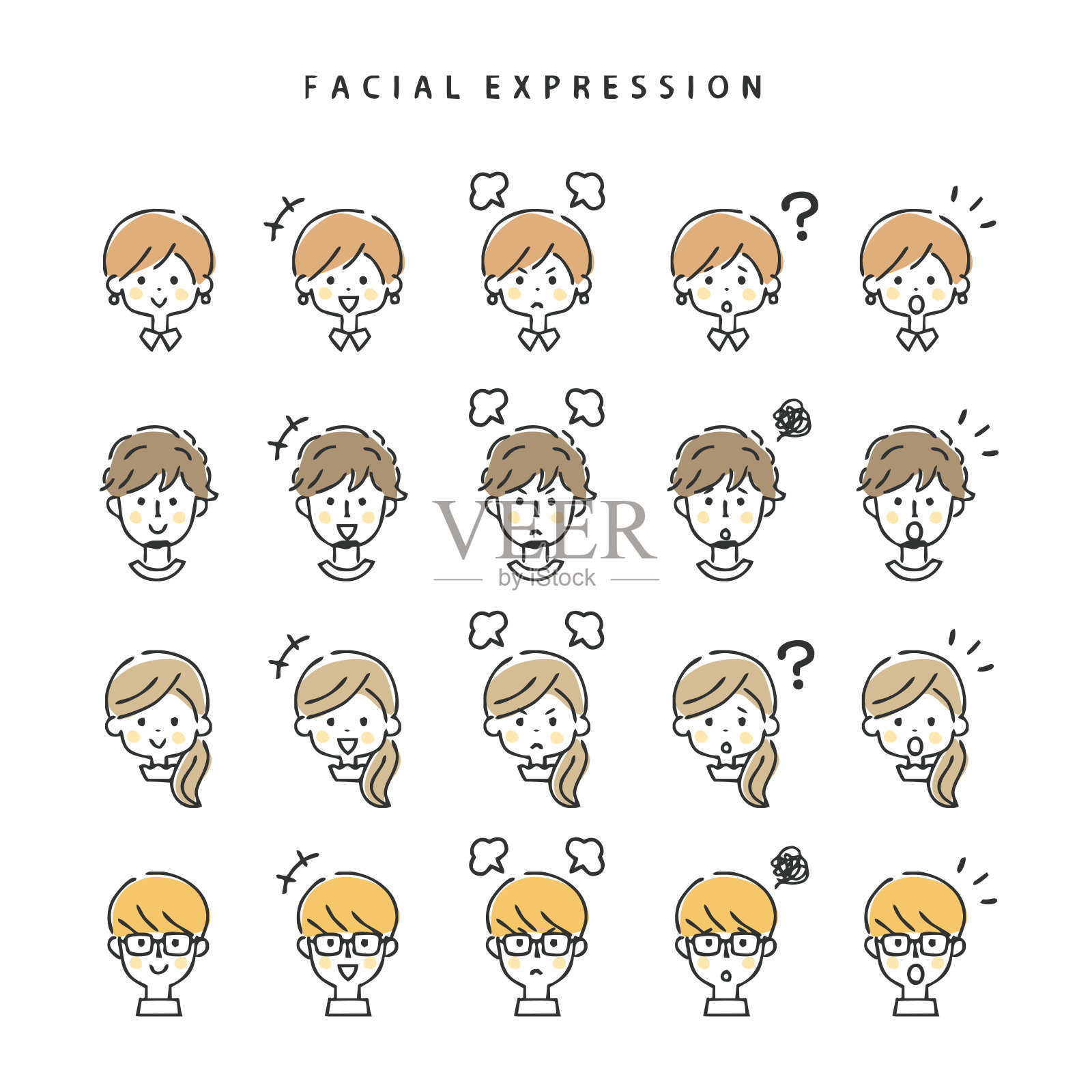 图标收集的面孔的男人和女人。插画图片素材