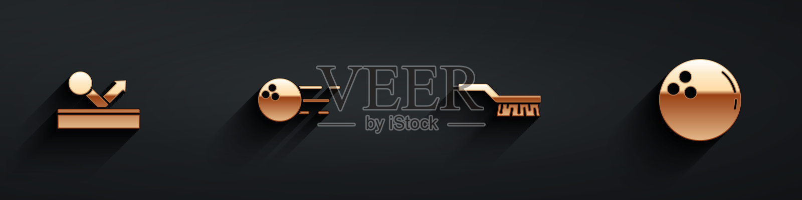 集台球，保龄球，台球桌刷和图标与长阴影。向量插画图片素材