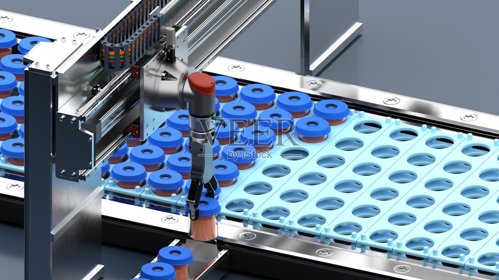 码垛机器人，工件的直线拾取和装配，分拣机照片摄影图片