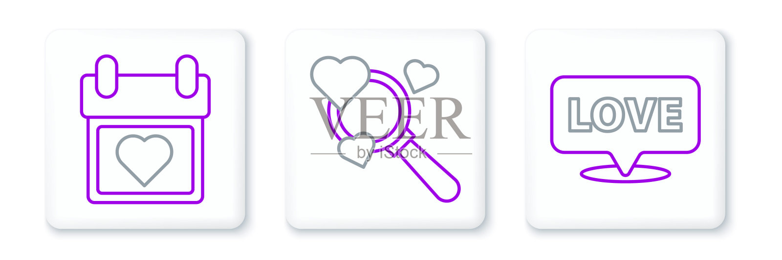 设置线语音气泡文字爱，日历心和搜索和图标。向量插画图片素材