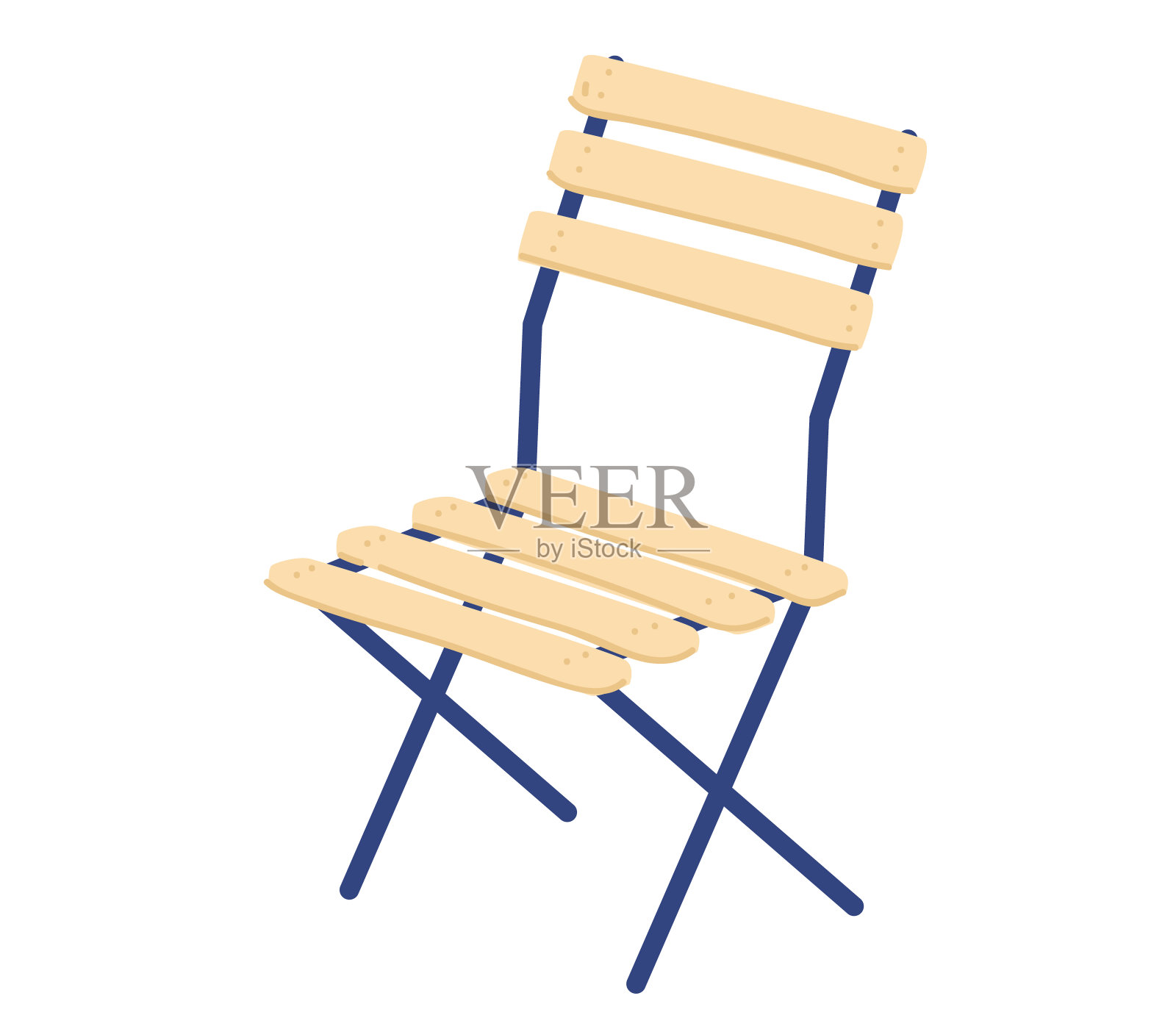 可折叠的木椅与蓝色框架隔离在白色。便携式座椅家具设计，节省空间的概念矢量插图插画图片素材