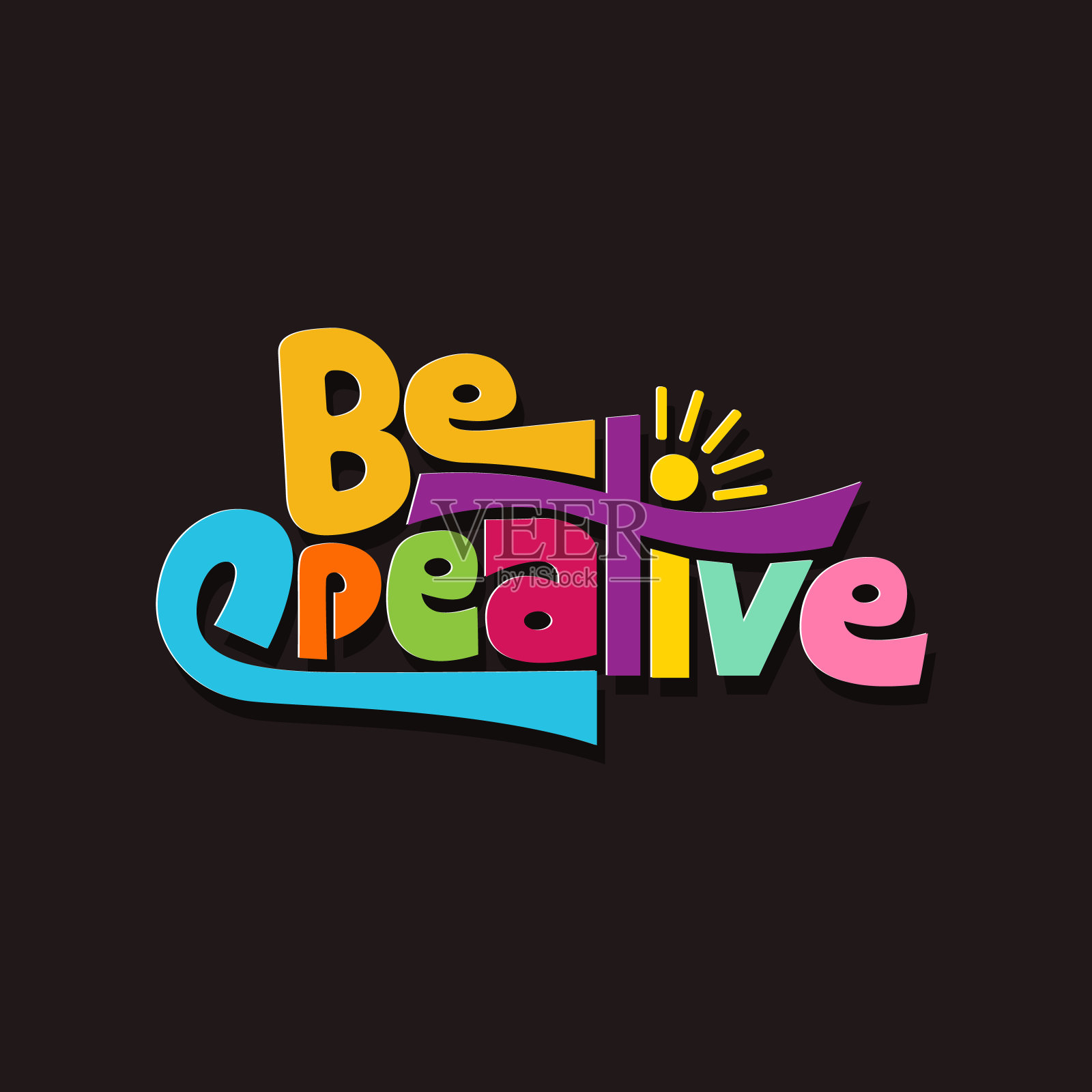 有创意的标志与彩色字母。创意排版标志。激励和鼓舞人心的引用字母矢量插图。黑色背景。插画图片素材