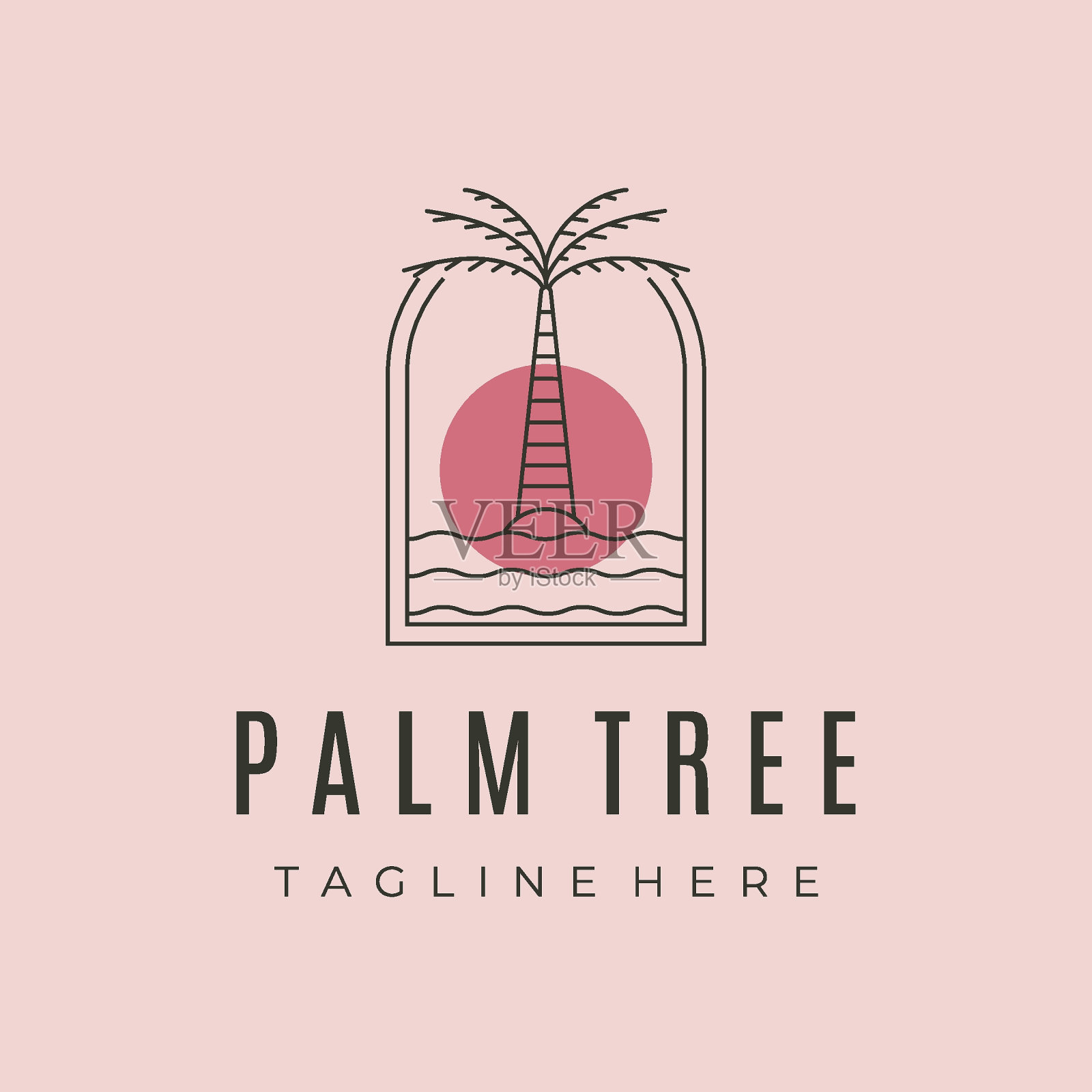 棕榈树与日出图标线艺术标志矢量符号插图设计插画图片素材